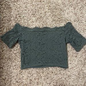 olive green lace crop top